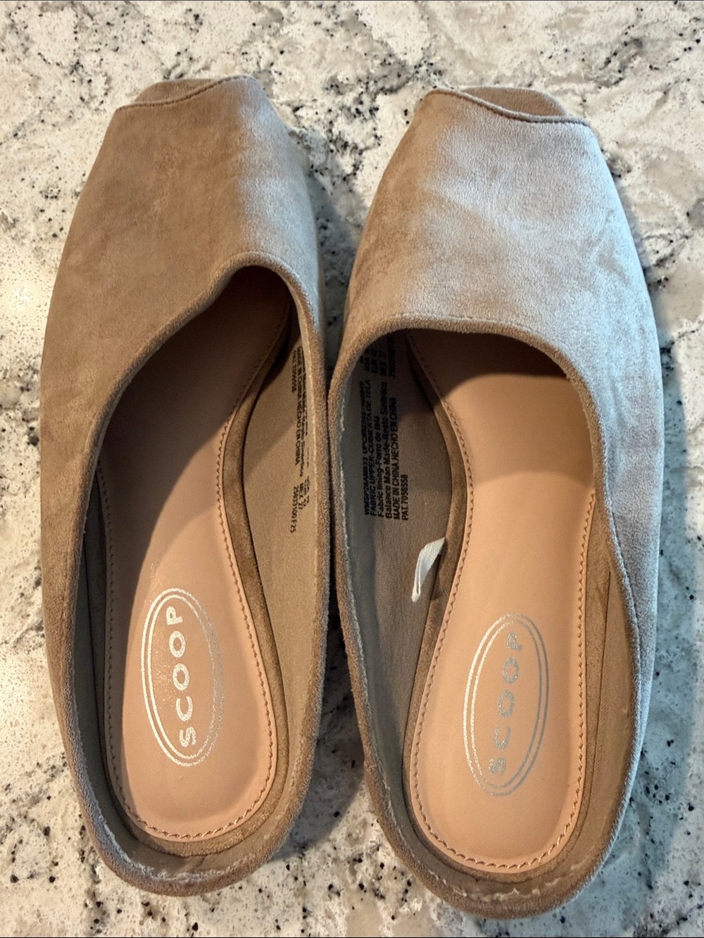 Scoop Taupe Suede Square-Toe Slide Mules
